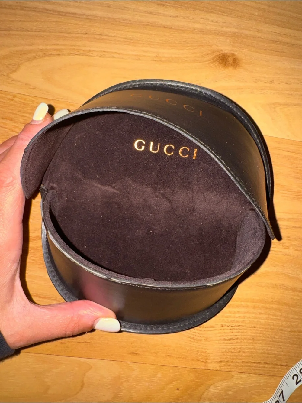 Gucci Dark Brown Black Leather Eyewear Case with Gold Logo